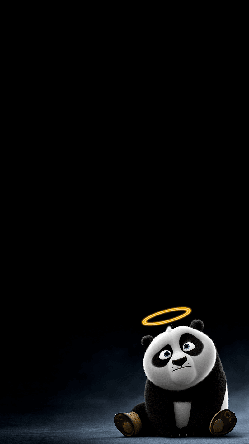 Sad Angel Panda Android Wallpaper – Cute Cartoon Panda with Halo Minimal Dark Background - Panda Wallpapers mobile Wallpaper | Picmaze
