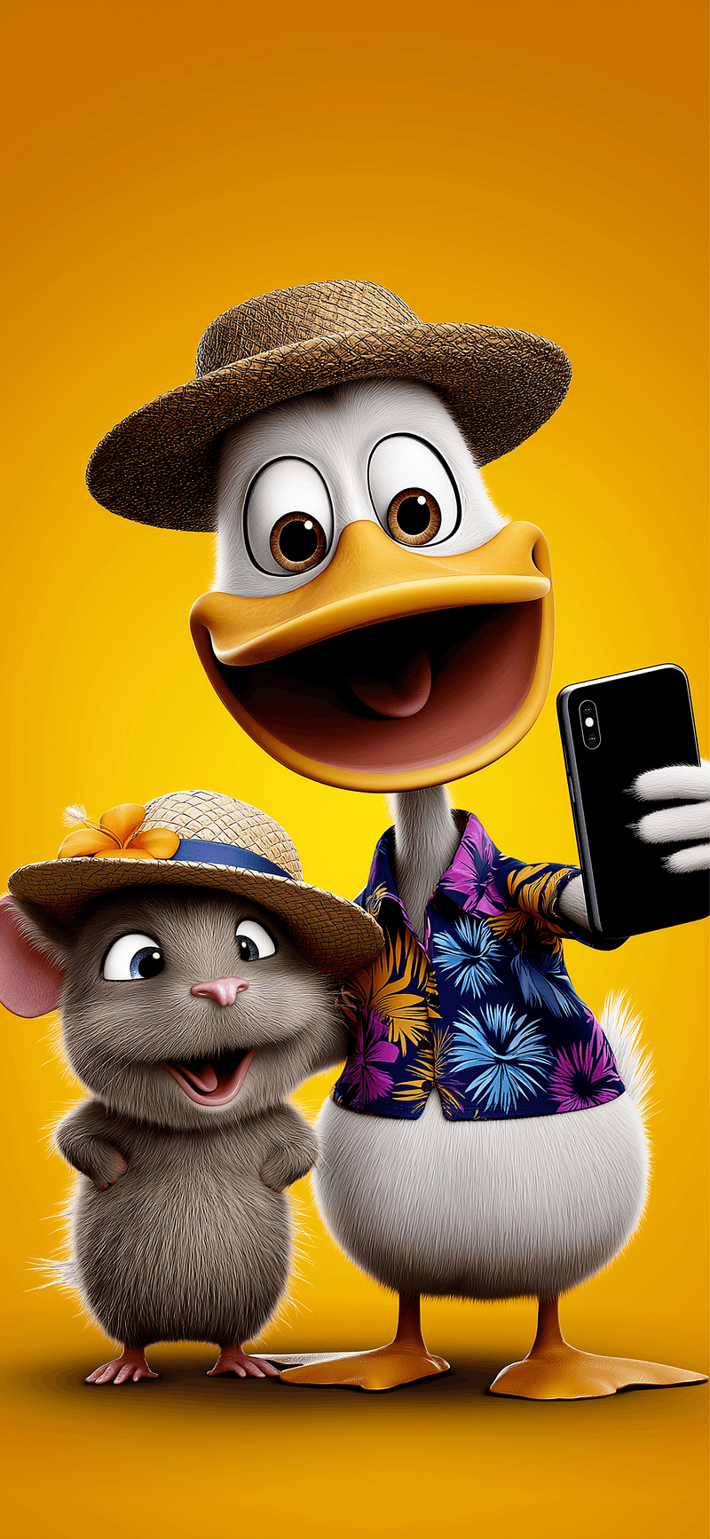 Cute Cartoon Duck and Mouse Selfie 3D Wallpaper - ios wallpapers mobile Wallpaper | Picmaze