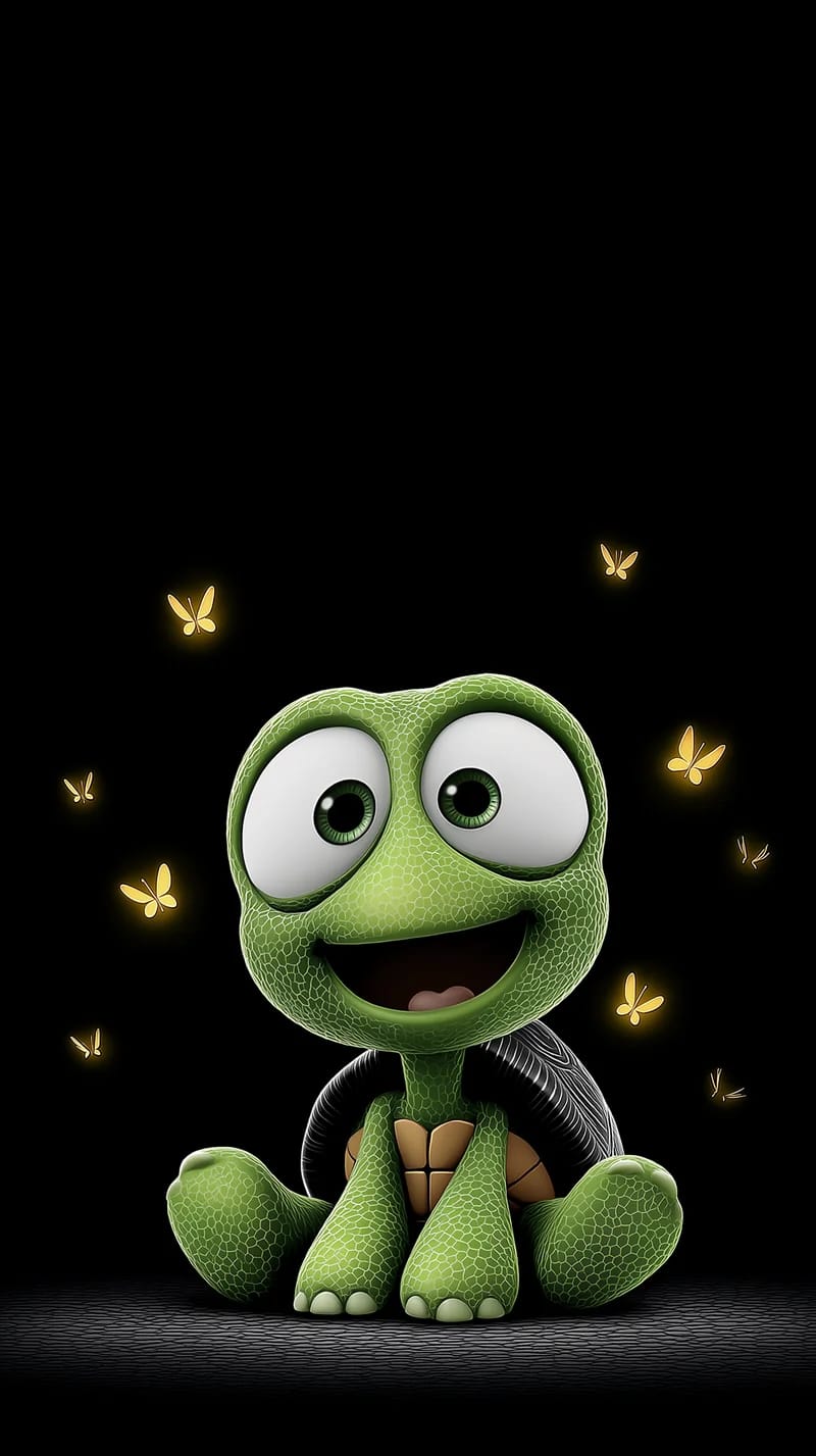 Cute Cartoon Turtle Wallpaper with Glowing Butterflies - Turtle mobile Wallpaper | Picmaze