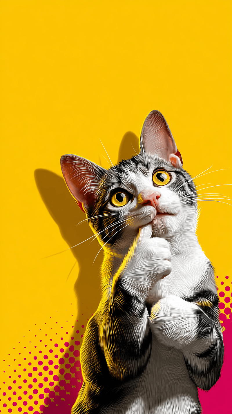Cute Thinking Kitty Android Wallpaper – Curious Cat Yellow Pop Art Background - Cat Wallpapers mobile Wallpaper | Picmaze