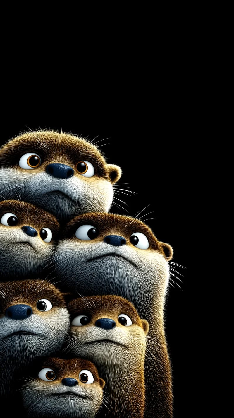 Cute 3D Otters Stack Wallpaper Black Background HD - Otters mobile Wallpaper | Picmaze