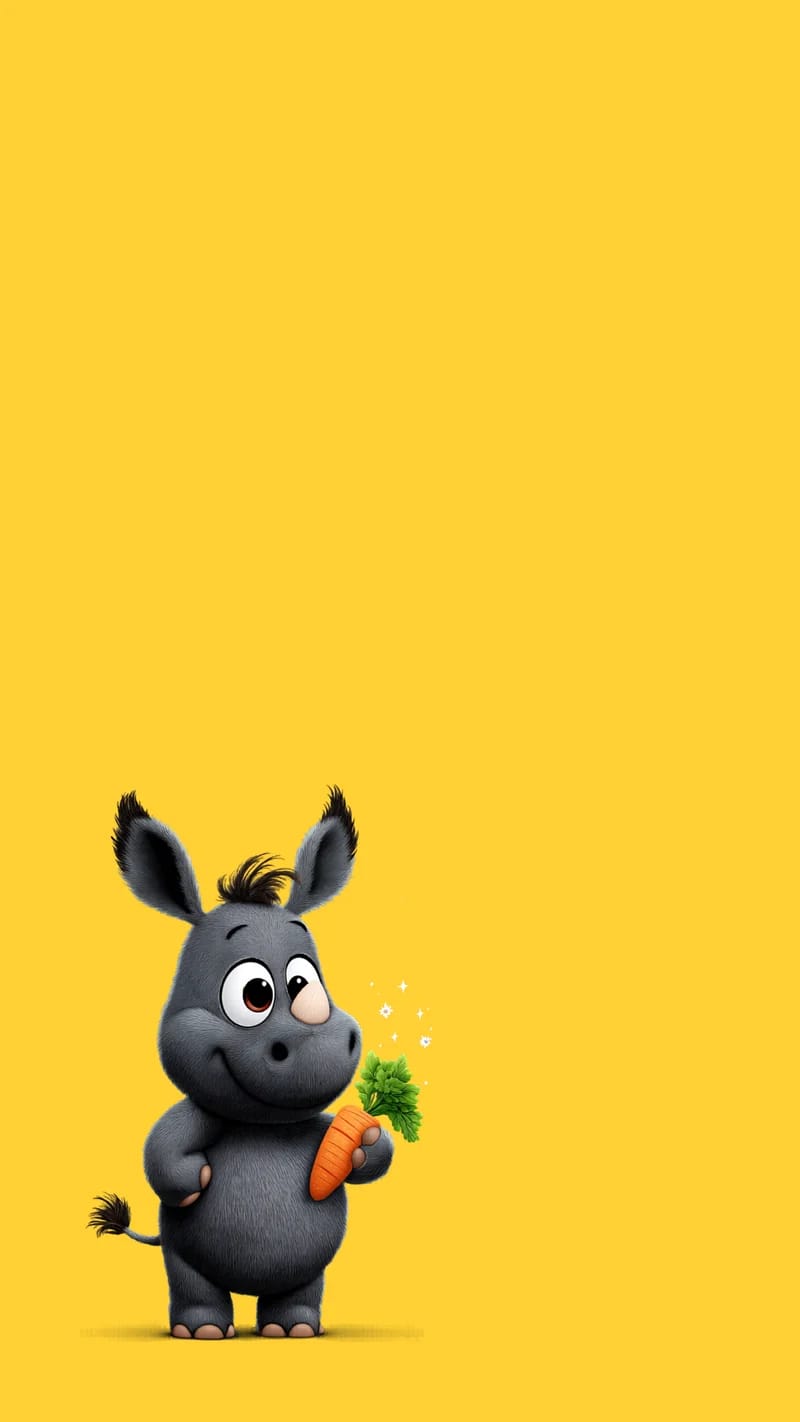 Cute Rhino with Carrot Minimal Yellow Cartoon Wallpaper - 3D Wallpaper mobile Wallpaper | Picmaze