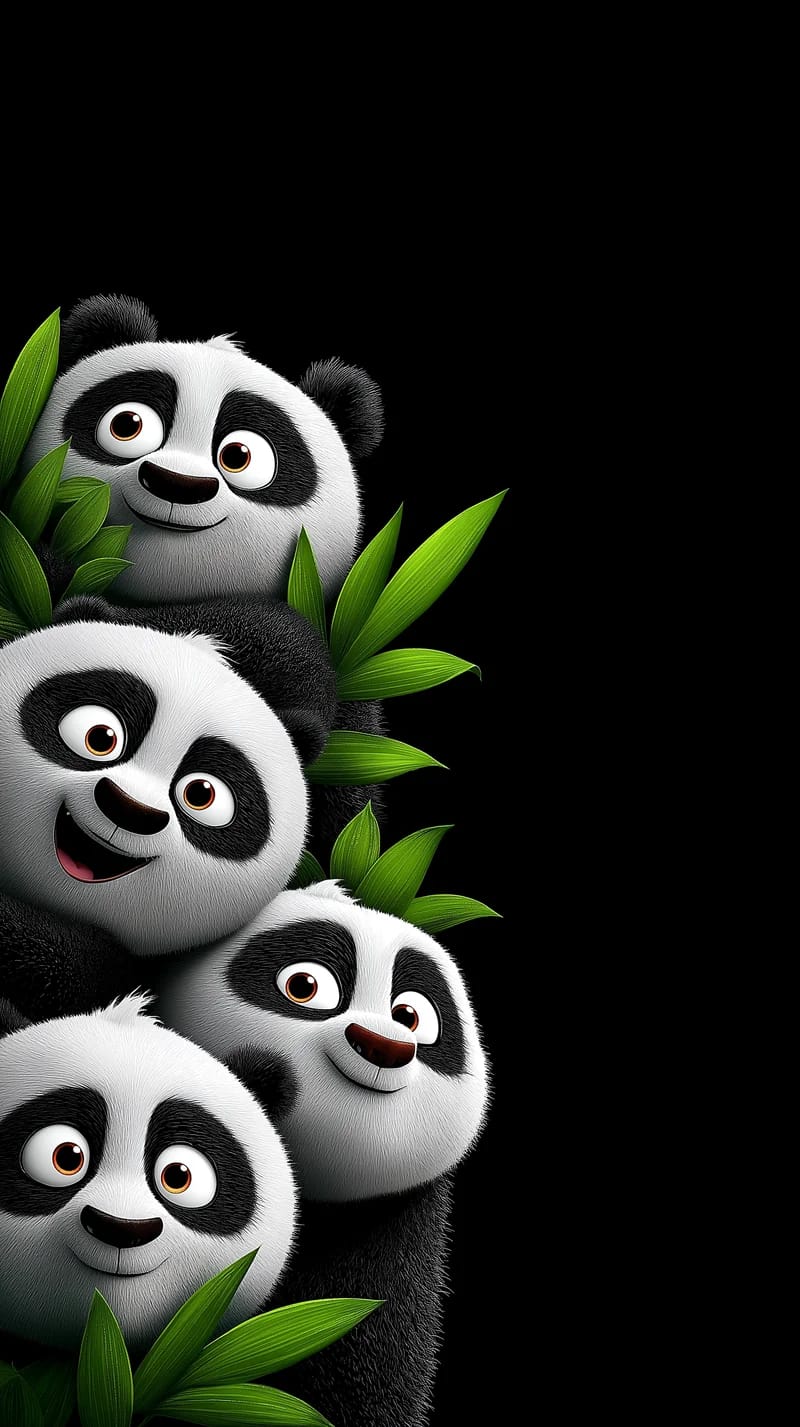 Cute Panda Stack with Bamboo Leaves Dark Minimal Wallpaper - Panda Wallpapers mobile Wallpaper | Picmaze