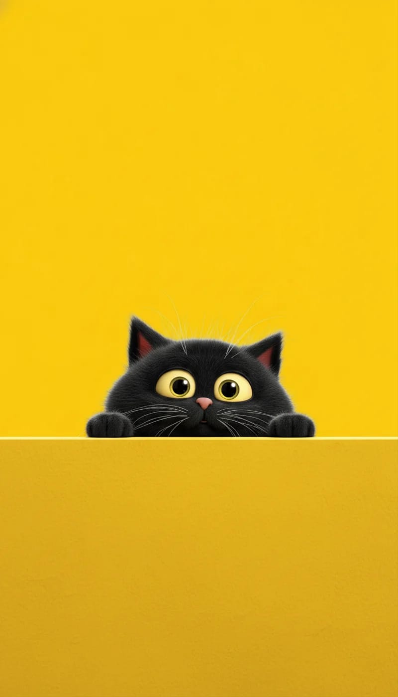 Cute Black Cat Peeking Over Edge Yellow 4K Wallpaper - Cat Wallpapers mobile Wallpaper | Picmaze