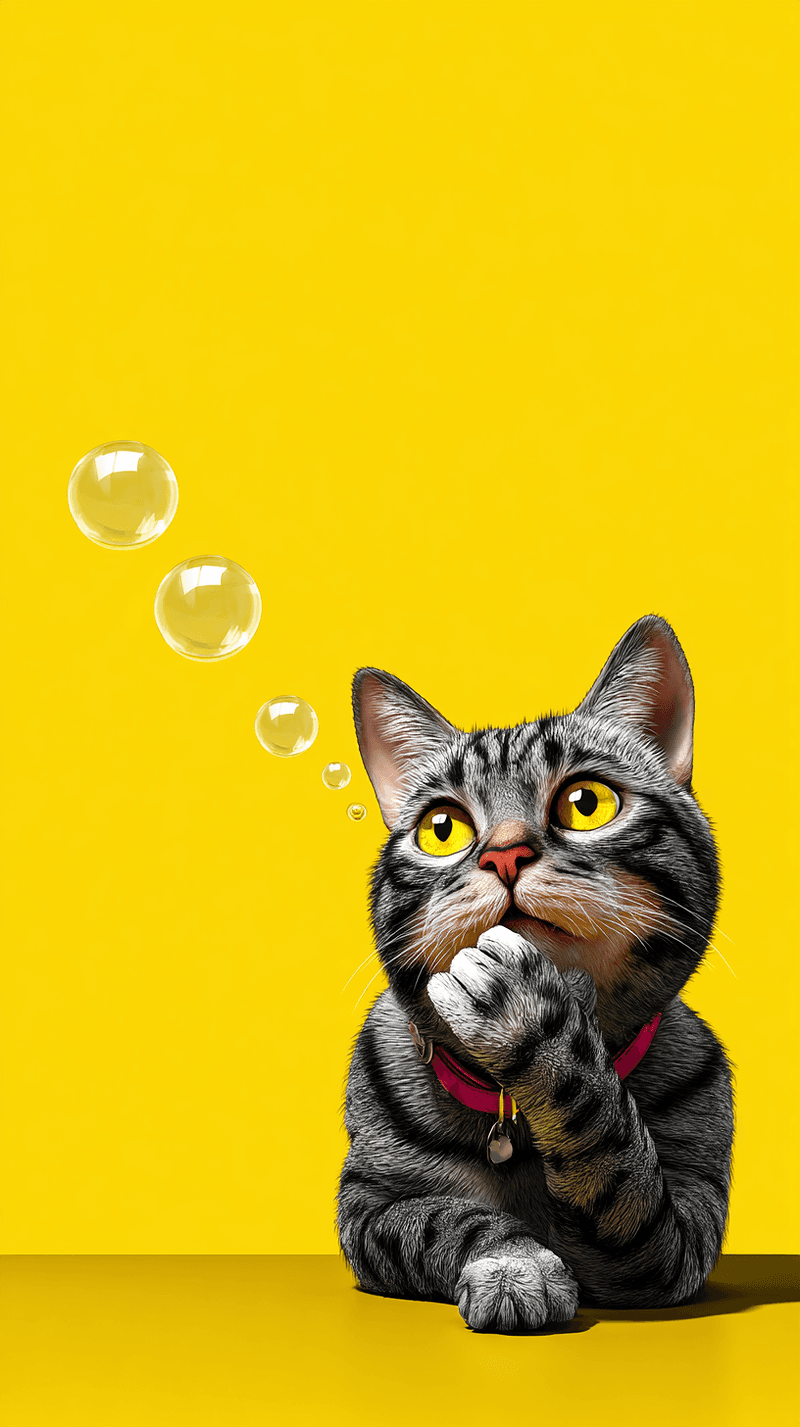 Cute Thinking Cat Android Wallpaper – Curious Tabby Kitty Bubble Yellow Background - Cat Wallpapers mobile Wallpaper | Picmaze
