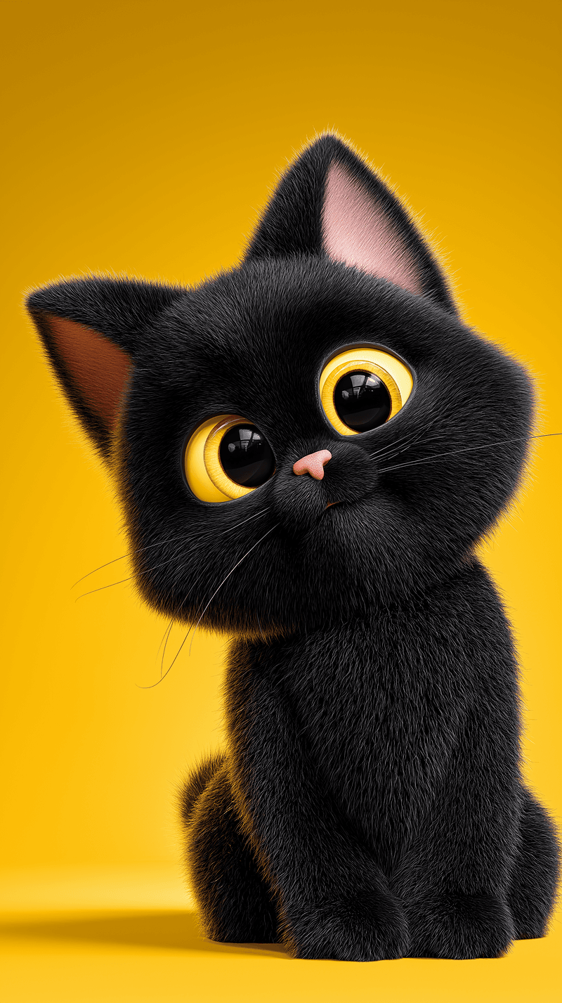 Adorable Black Kitten Android Wallpaper – Big Golden Eyes Cute 3D Cat Background - Cat Wallpapers mobile Wallpaper | Picmaze