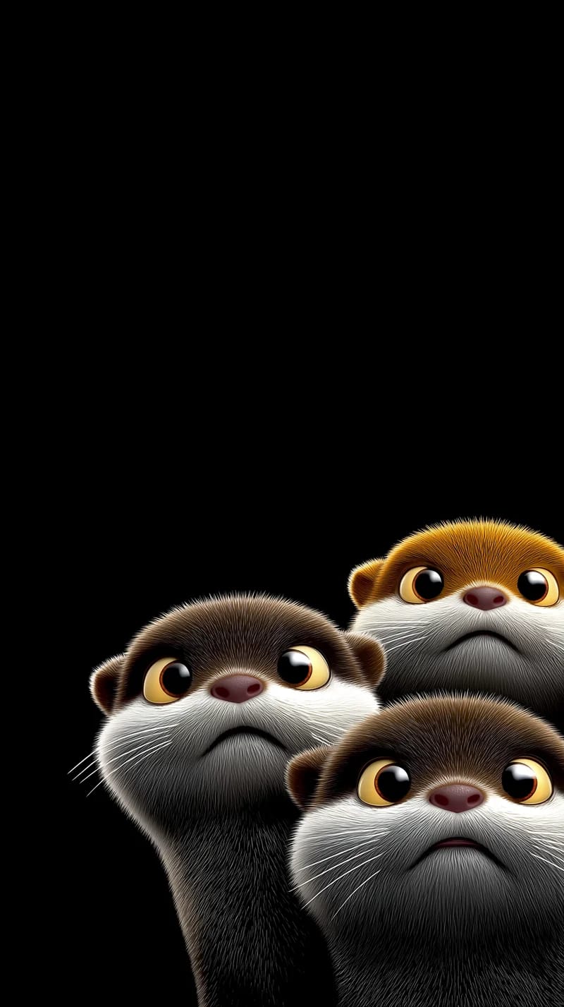 Cute 3D Otter Trio Wallpaper Black Background HD - Otters mobile Wallpaper | Picmaze