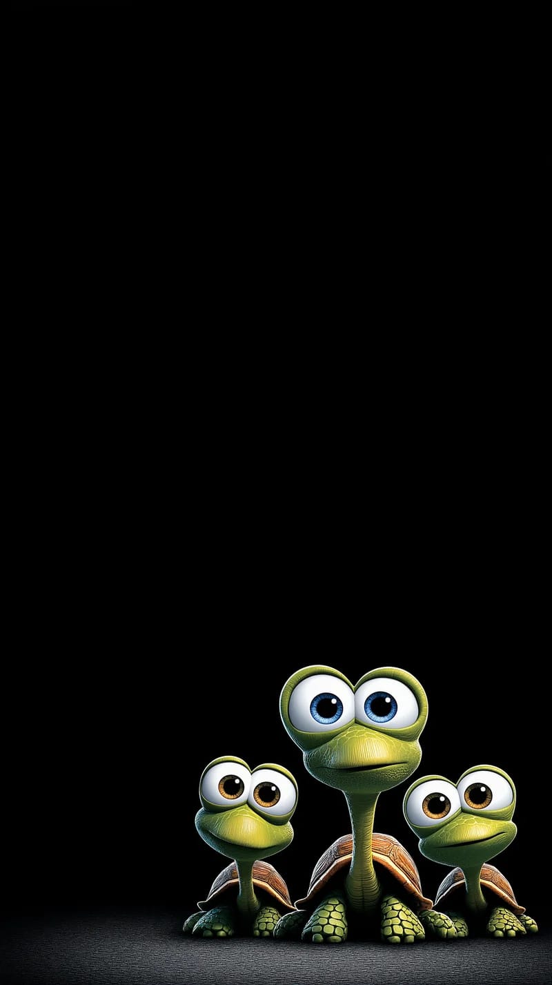 Cute Turtle Trio Wallpaper 4K Minimal Dark Background - Turtle mobile Wallpaper | Picmaze