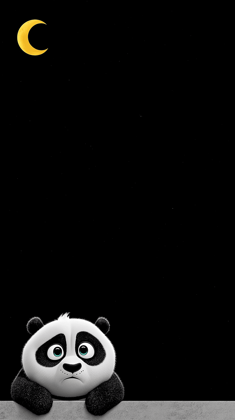 Sad Cute Panda Looking Up Android Wallpaper – Cartoon Panda with Crescent Moon Dark Background - Panda Wallpapers mobile Wallpaper | Picmaze