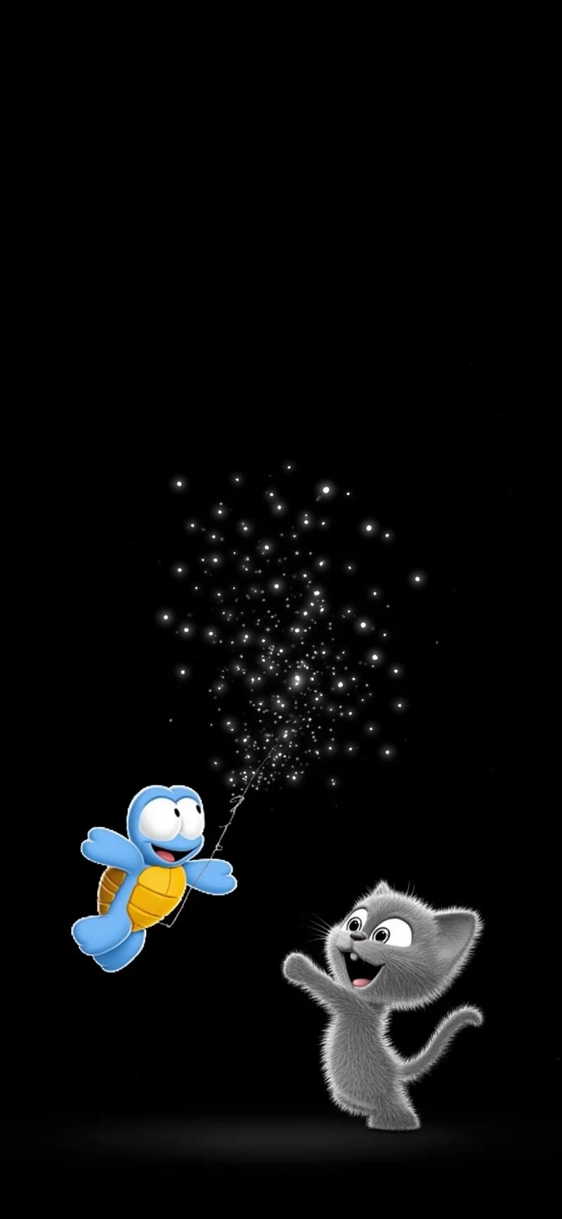 Cute Turtle and Cat Sparkle Dark Aesthetic 4K Wallpaper - ios wallpapers mobile Wallpaper | Picmaze