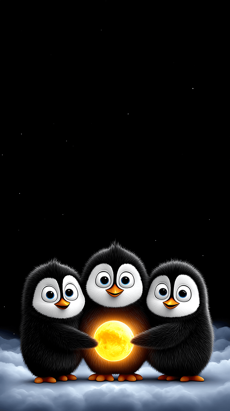 Cute Penguins Holding Sun Wallpaper 4K Night Sky - NATURE mobile Wallpaper | Picmaze