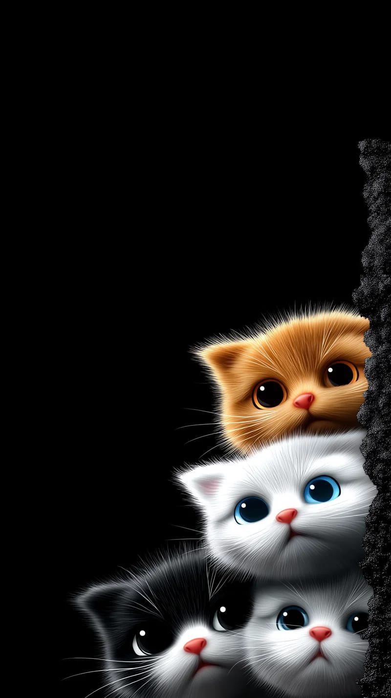 Adorable Kittens Peeking Edge Dark Minimal Phone Wallpaper - Cat Wallpapers mobile Wallpaper | Picmaze