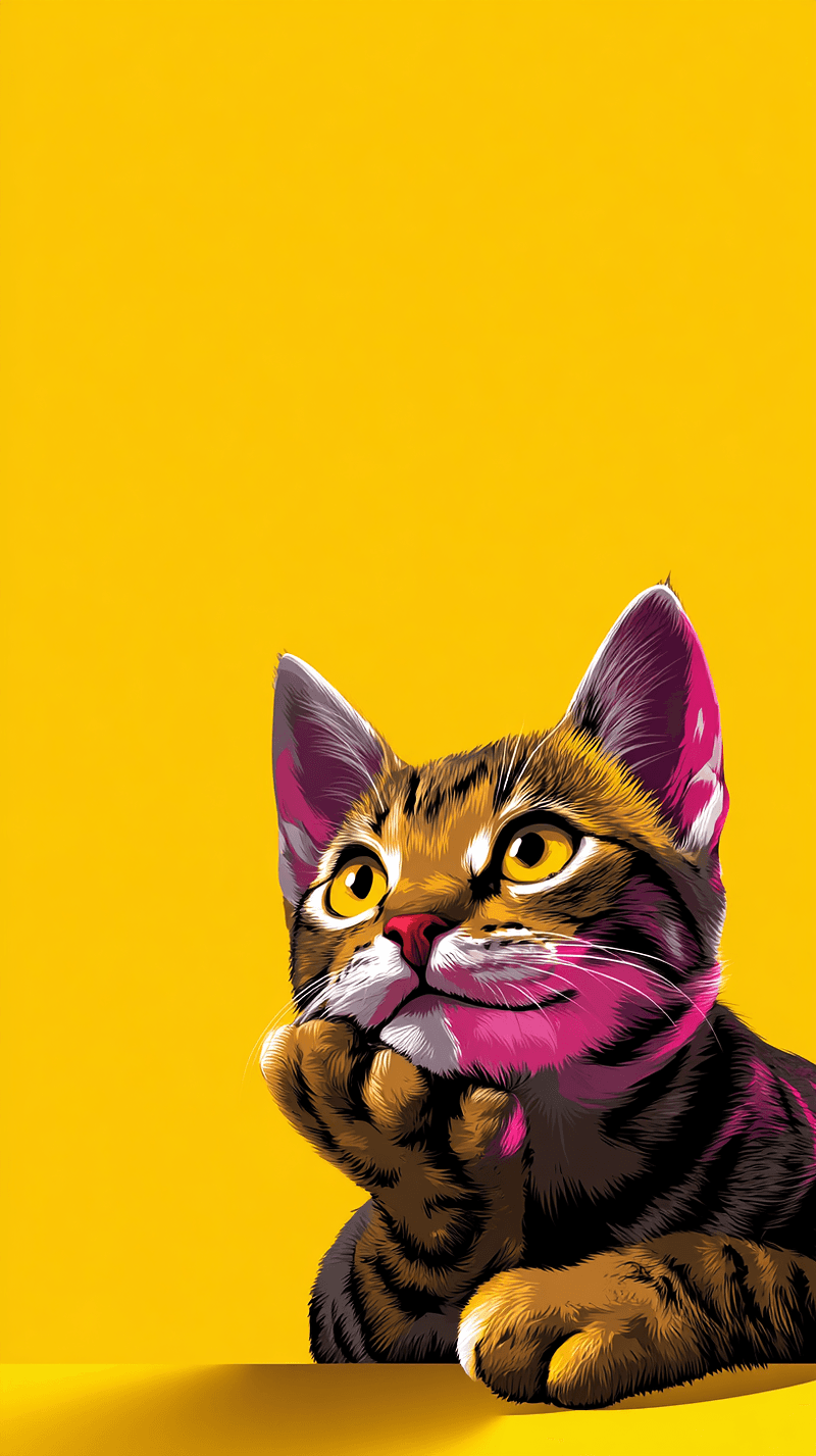 Adorable Thinking Kitten Android Wallpaper – Cute Tabby Cat Yellow Aesthetic Background - Cat Wallpapers mobile Wallpaper | Picmaze