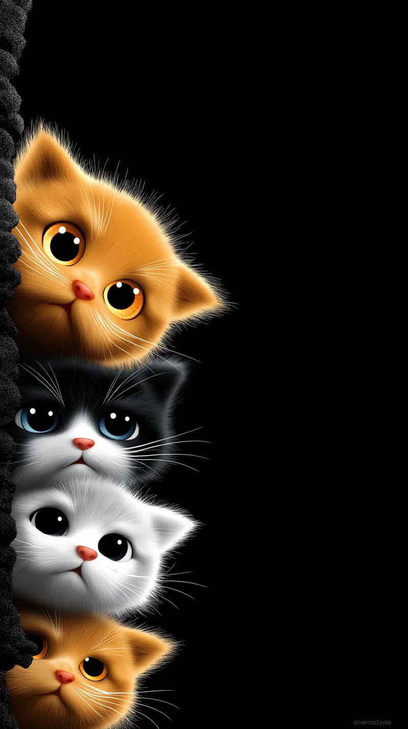 Cute Kittens Peeking From Side Minimal Black Wallpaper - Cat Wallpapers mobile Wallpaper | Picmaze