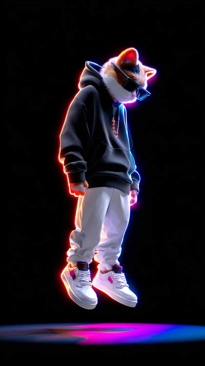 Neon Sunglasses Cat 3D Wallpaper with Floating Glow Style - neon style mobile Wallpaper | Picmaze