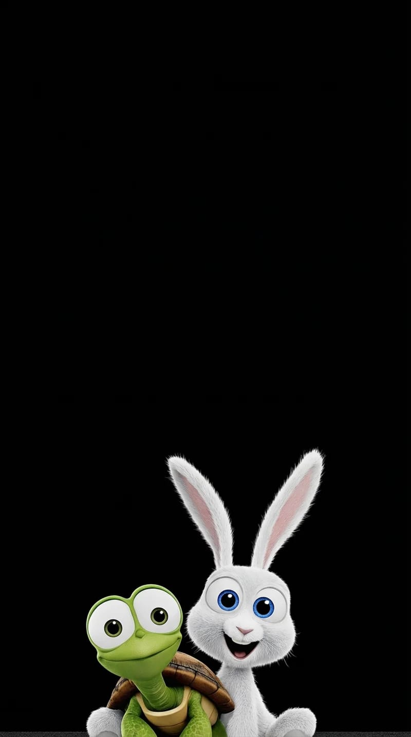 Cute Bunny and Turtle Happy Minimal Black Wallpaper 4K - 3D Wallpaper mobile Wallpaper | Picmaze