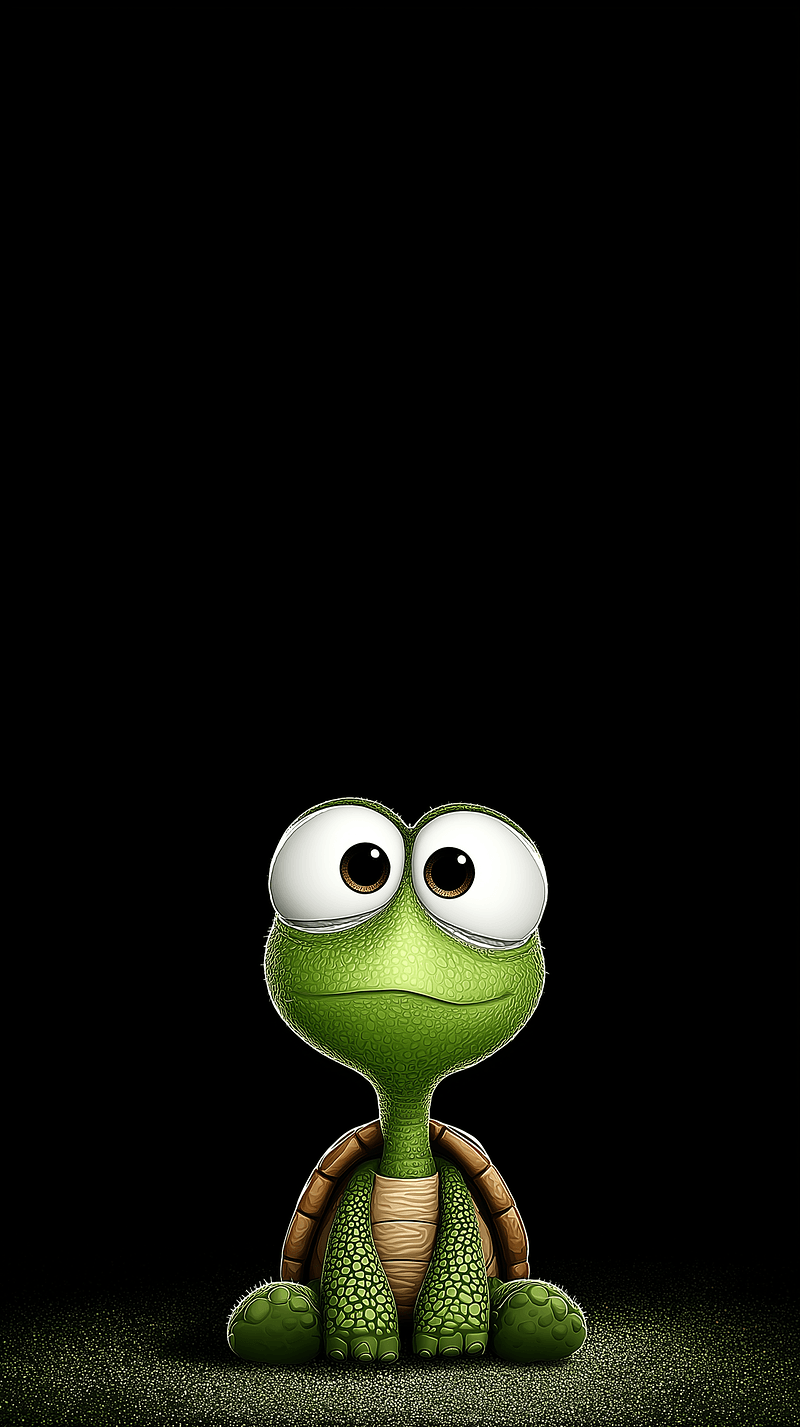 Cute Baby Turtle Sitting Android Wallpaper – Big Eyes Cartoon Turtle Minimal Dark Background - Turtle mobile Wallpaper | Picmaze