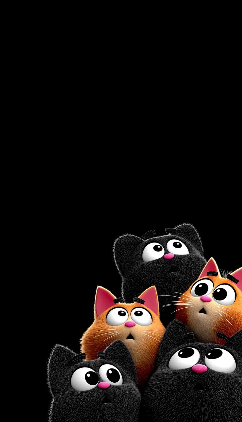 Cute Cartoon Cats Looking Up Wallpaper 4K Black Background - Cat Wallpapers mobile Wallpaper | Picmaze