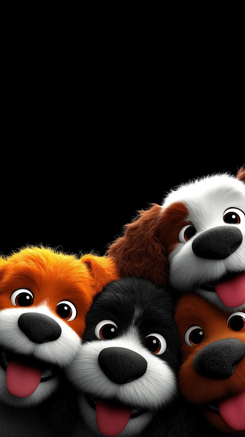 Cute Cartoon Puppy Faces Fun Black Background 4K Wallpaper - Dogs wallpaper mobile Wallpaper | Picmaze