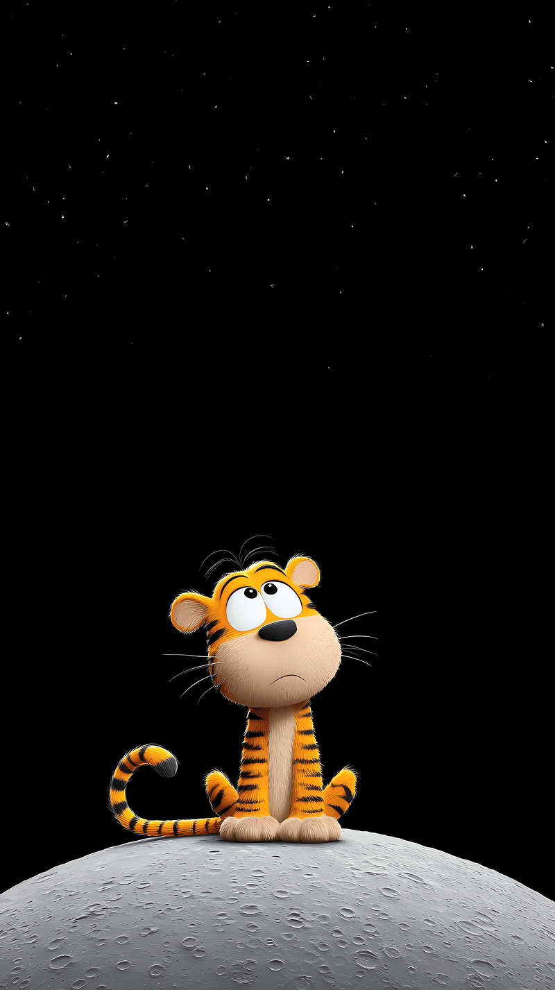 Cute Cartoon Tiger Sitting on Moon – Aesthetic 4K Night Sky Wallpaper - monkey mobile Wallpaper | Picmaze