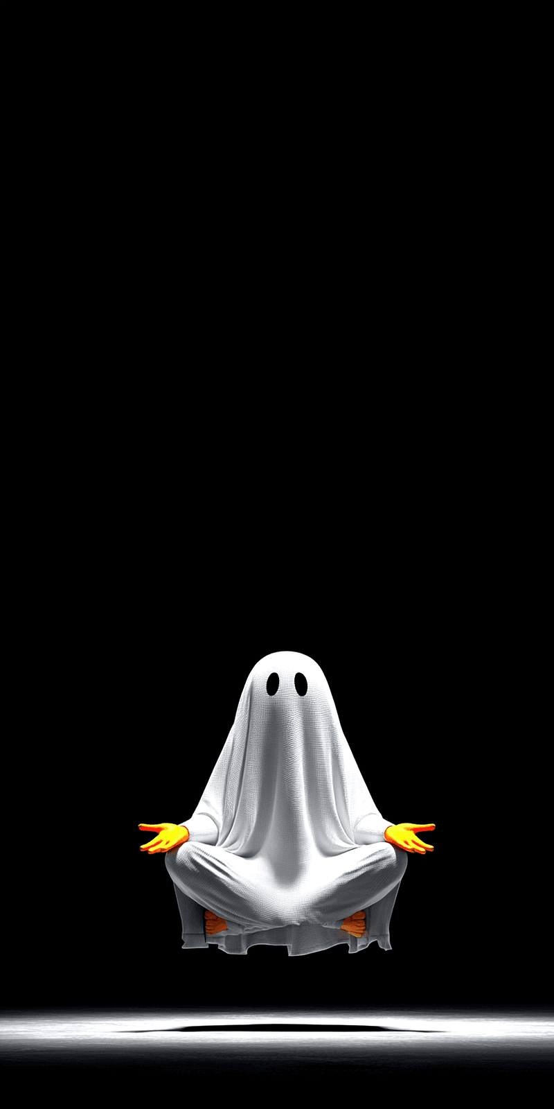 Cute Floating Ghost Meditation Wallpaper – Minimal Funny Ghost Black Background - ghost mobile Wallpaper | Picmaze