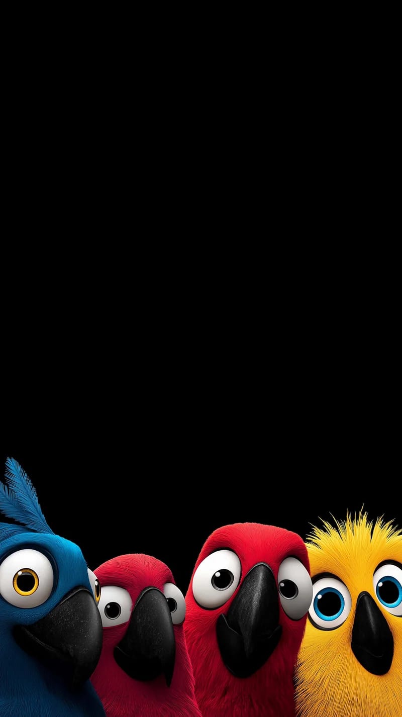 Colorful Cartoon Birds Close-Up Minimal Black Wallpaper - Bird Wallpapers mobile Wallpaper | Picmaze