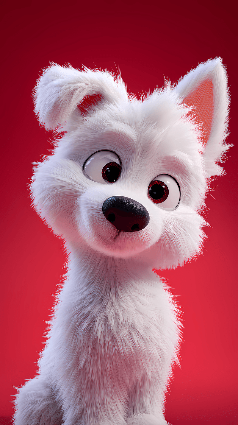 Cute White Puppy Portrait Android Wallpaper – Fluffy 3D Dog Red Aesthetic Background - Dogs wallpaper mobile Wallpaper | Picmaze