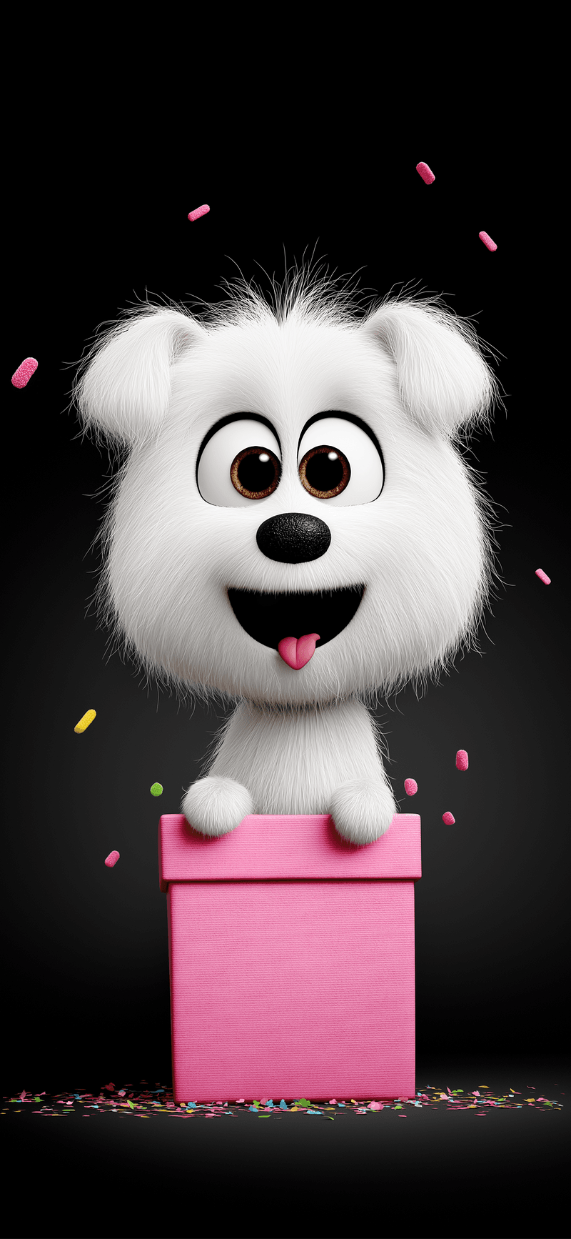 Cute Puppy in Pink Gift Box 3D Wallpaper Dark Aesthetic 4K - ios wallpapers mobile Wallpaper | Picmaze