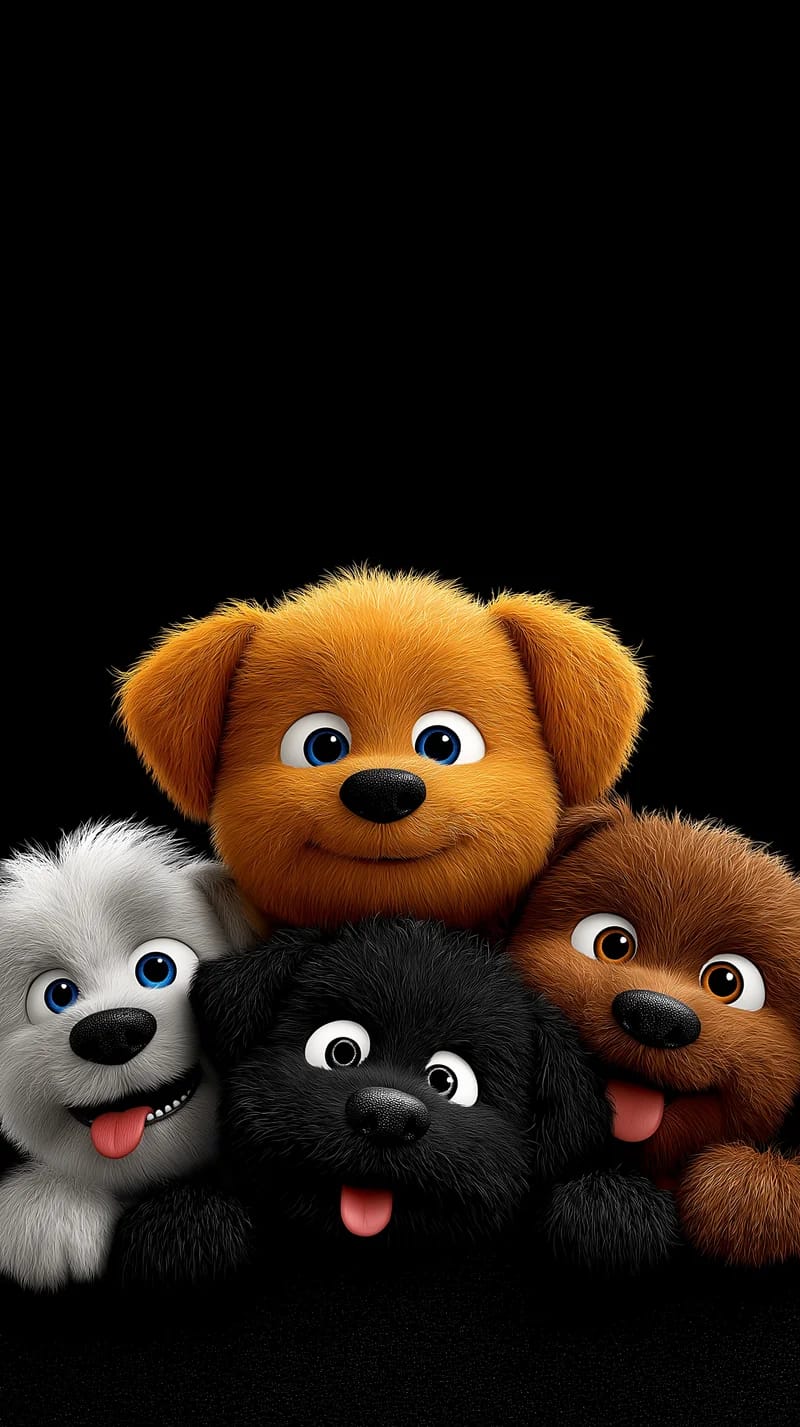 Cute Cartoon Puppy Group Black Background 4K Wallpaper - Dogs wallpaper mobile Wallpaper | Picmaze