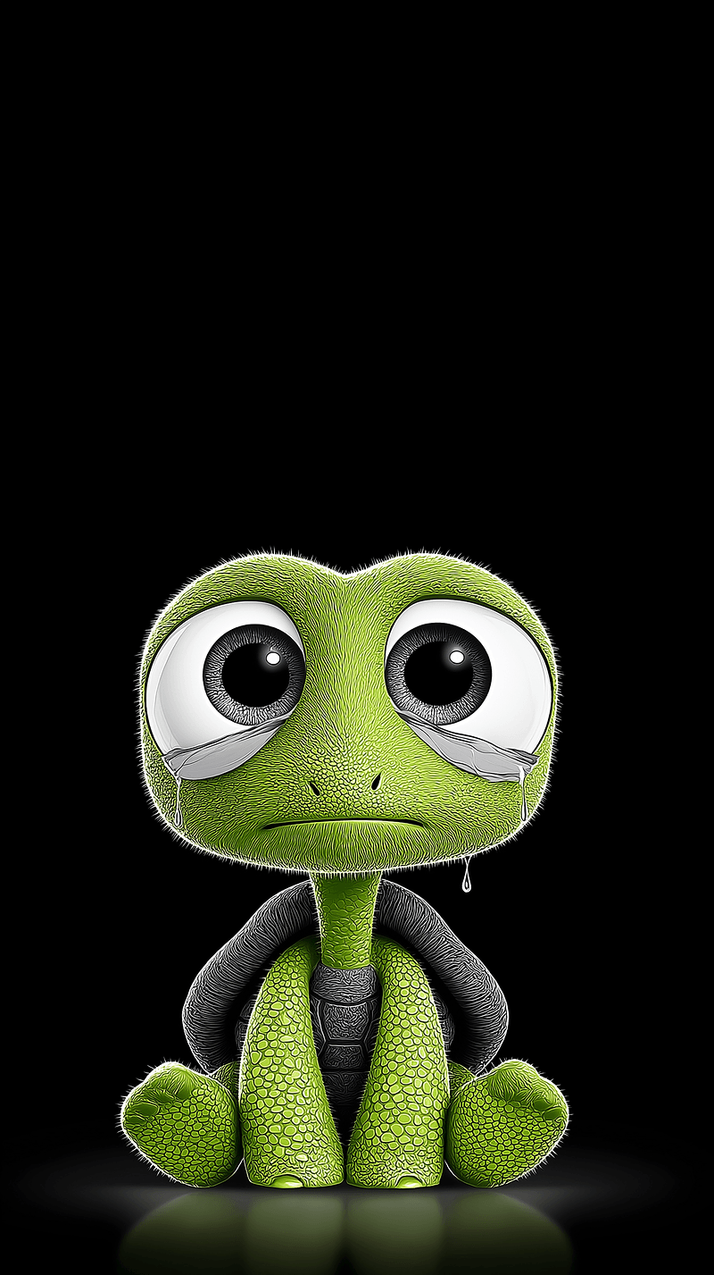Sad Cute Baby Turtle Android Wallpaper – Crying Cartoon Turtle Minimal Dark Background - Turtle mobile Wallpaper | Picmaze