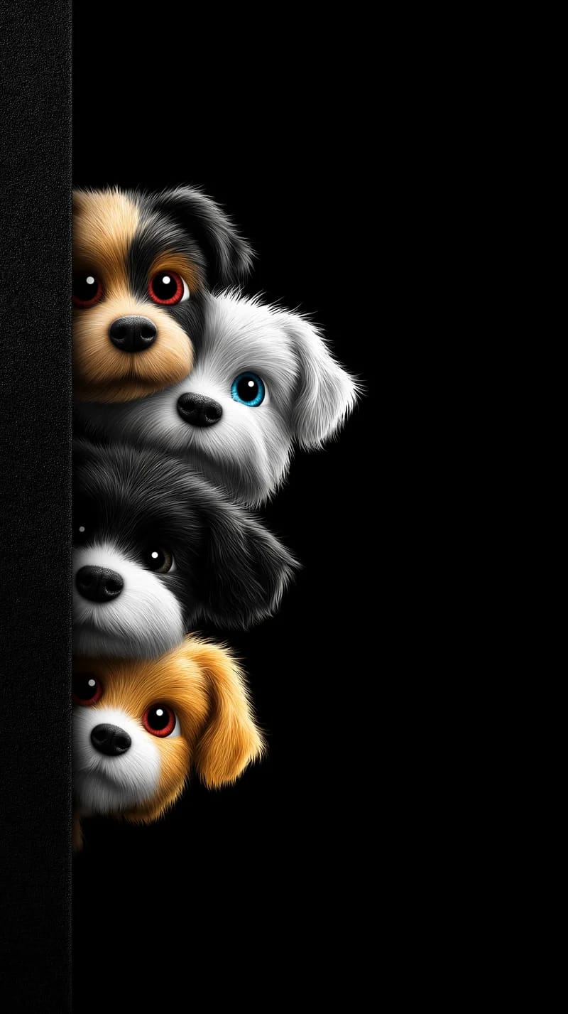 Cute Puppies Peeking Side Black Background 4K Wallpaper - Dogs wallpaper mobile Wallpaper | Picmaze