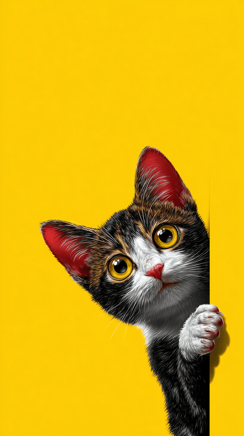 Cute Peeking Kitten Android Wallpaper – Curious Cat Yellow Aesthetic Background - Cat Wallpapers mobile Wallpaper | Picmaze