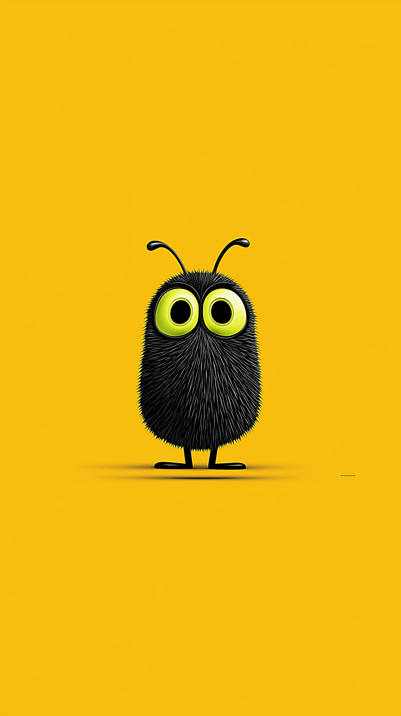 Cute Black Furry Cartoon Bug Wallpaper with Yellow Background - Minimalist Wallpapers mobile Wallpaper | Picmaze