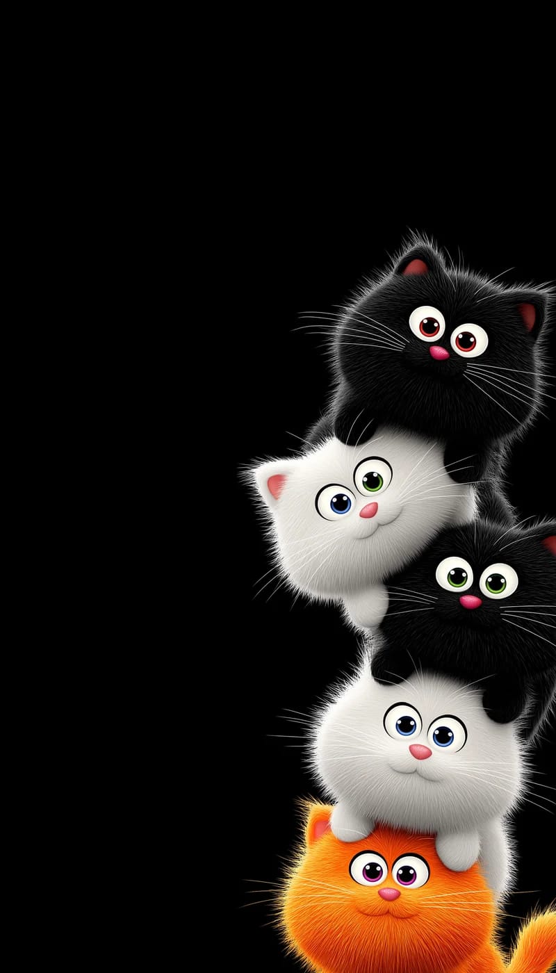 Cute Stacked Kittens Wallpaper 4K Black Background HD - Cat Wallpapers mobile Wallpaper | Picmaze