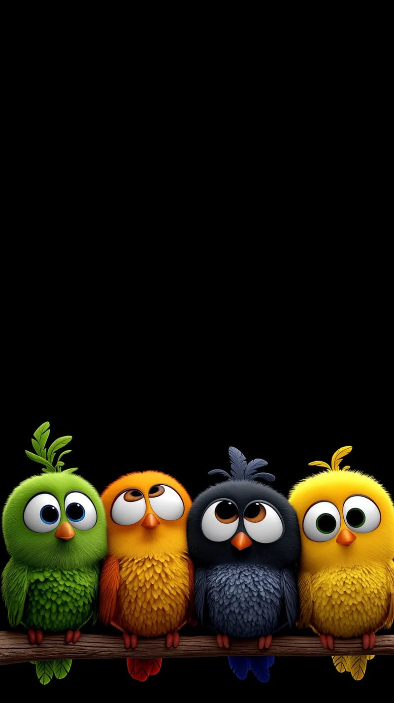 Colorful Cute Birds on Branch Minimal Dark Wallpaper - Bird Wallpapers mobile Wallpaper | Picmaze