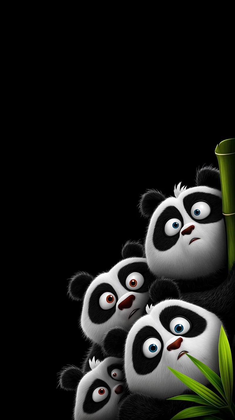 Curious Panda Cubs Peek from Edge Dark Minimal Wallpaper - Panda Wallpapers mobile Wallpaper | Picmaze