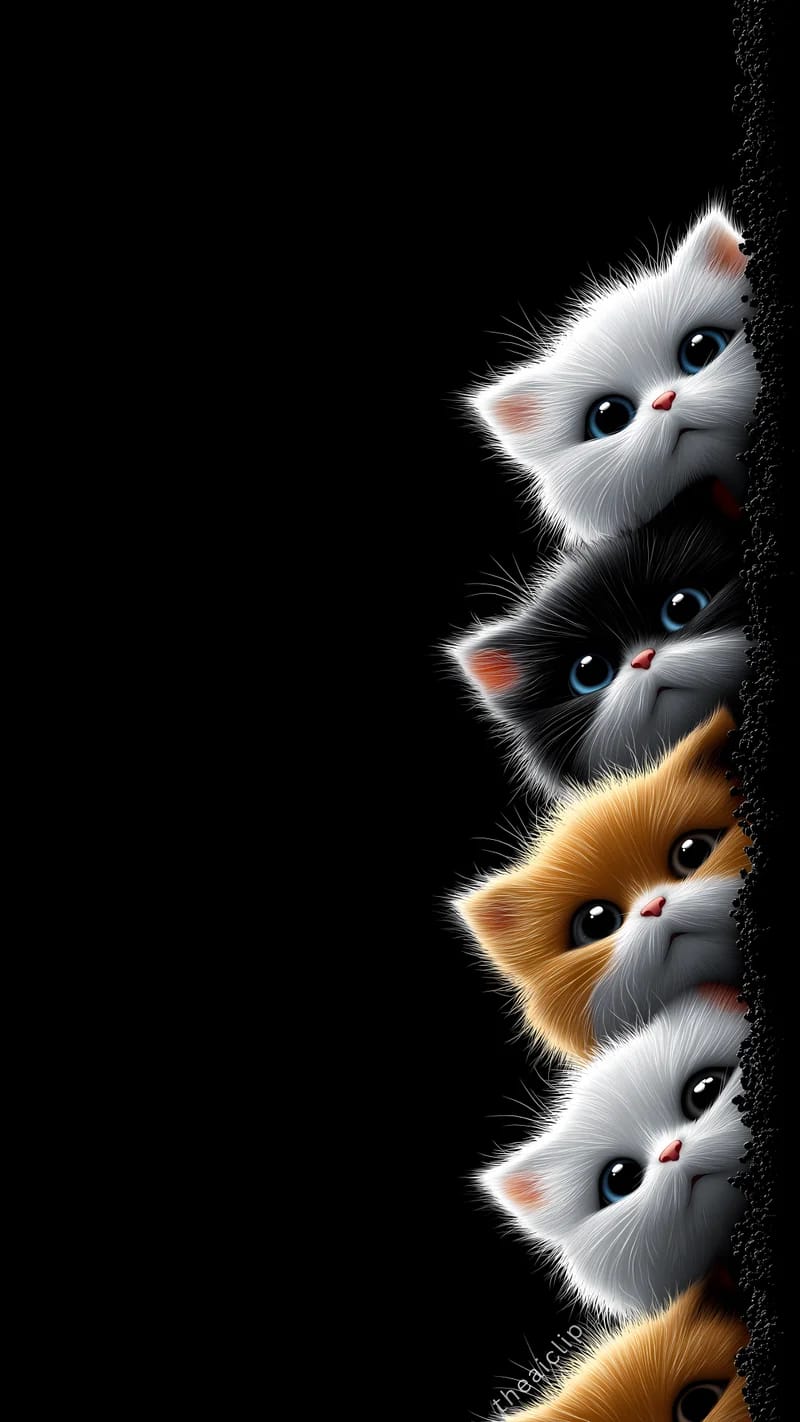 Curious Kitten Peek Cute Dark Minimal Phone Wallpaper - Cat Wallpapers mobile Wallpaper | Picmaze