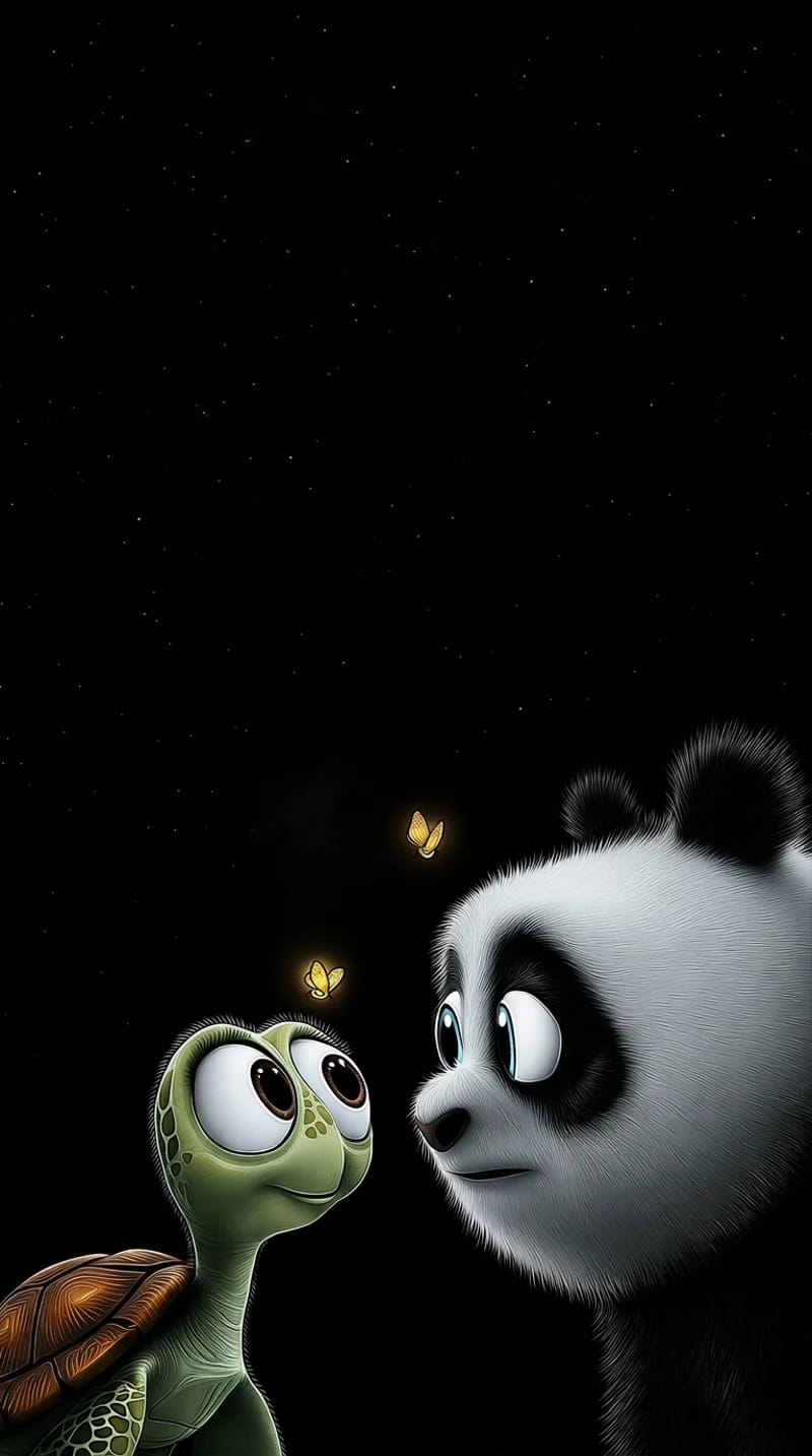 Cute Panda and Turtle with Fireflies Night 3D Wallpaper - 3D Wallpaper mobile Wallpaper | Picmaze