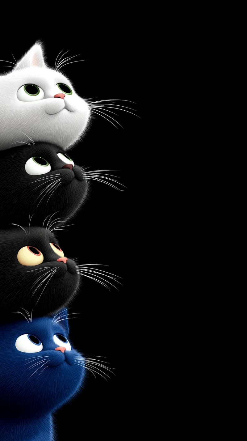 Cute Colorful Cats Looking Up Wallpaper 4K Black Background - Cat Wallpapers mobile Wallpaper | Picmaze