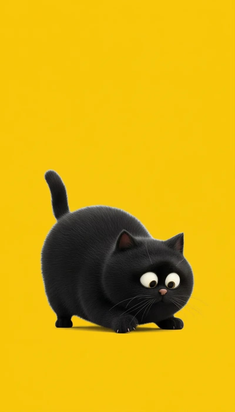 Playful Black Cat on Yellow Background 4K Cute Wallpaper - Cat Wallpapers mobile Wallpaper | Picmaze