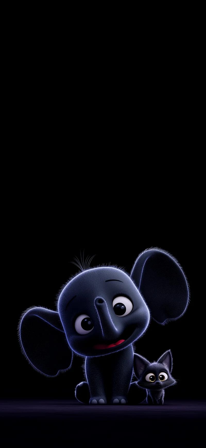 Cute Elephant and Kitten Dark Minimal 4K iPhone Wallpaper - ios wallpapers mobile Wallpaper | Picmaze