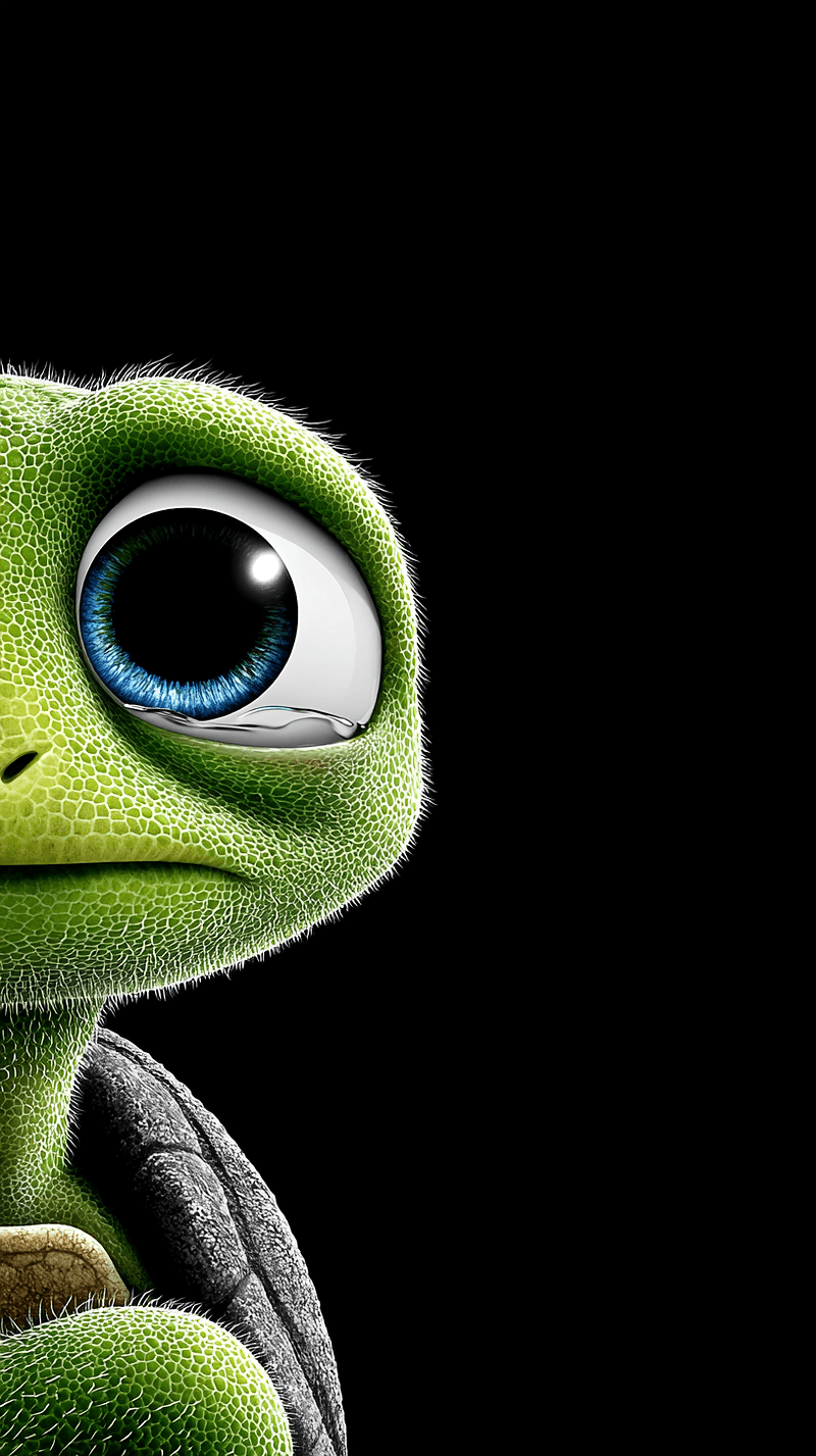 Emotional Close‑Up Turtle Android Wallpaper – Crying Big Eye Turtle Minimal Dark Background - Turtle mobile Wallpaper | Picmaze