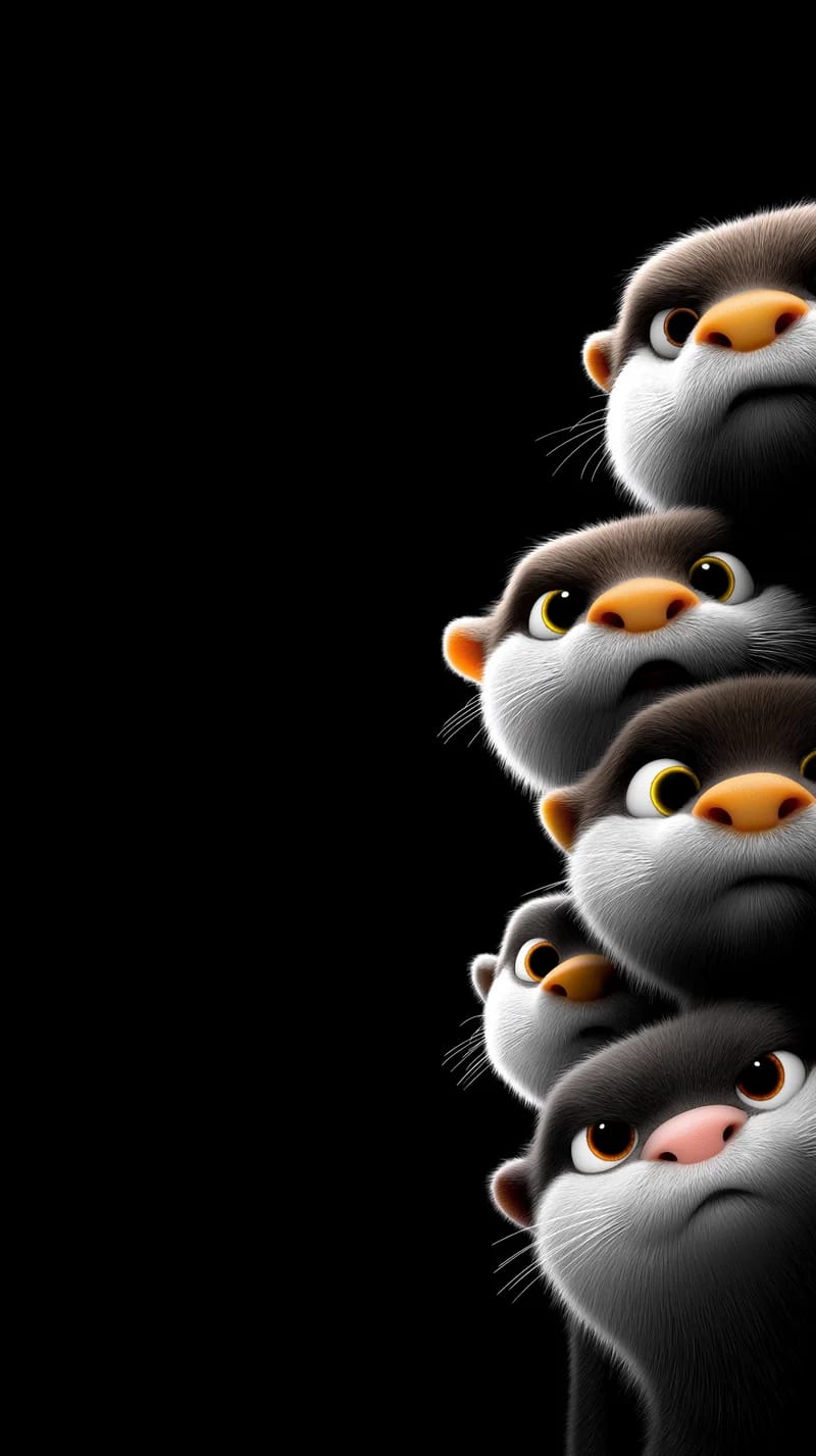 Cute 3D Otter Stack Wallpaper Black Minimal 4K - Otters mobile Wallpaper | Picmaze