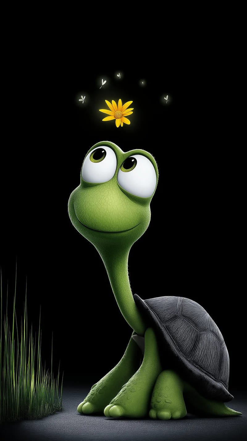 Dreamy Turtle Watching Flower Glow Minimal Dark Art - Turtle mobile Wallpaper | Picmaze