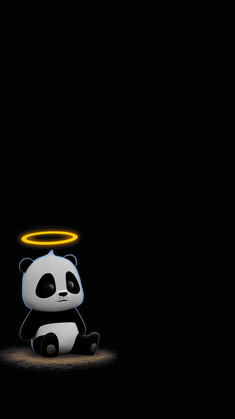 Cute Angel Baby Panda Sitting Android Wallpaper – Minimal Cartoon Panda with Golden Halo Dark Background - Panda Wallpapers mobile Wallpaper | Picmaze
