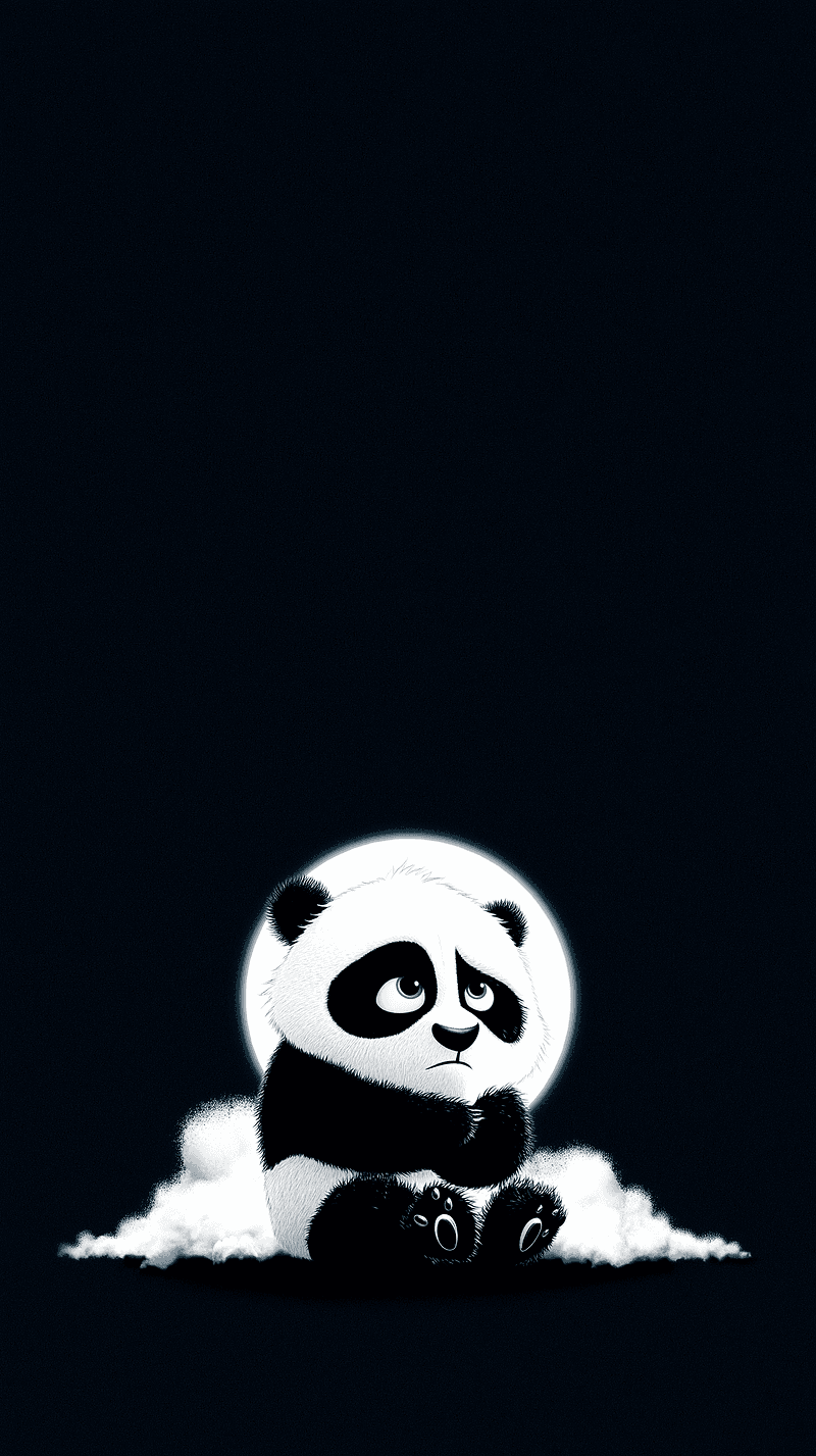 Sad Panda Under Full Moon Android Wallpaper – Cute Cartoon Panda Cloud Night Minimal Background - Panda Wallpapers mobile Wallpaper | Picmaze