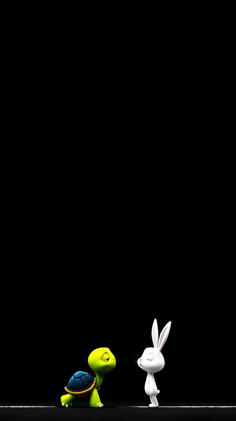 Cute Bunny and Turtle Meeting Minimal Black Wallpaper - 3D Wallpaper mobile Wallpaper | Picmaze