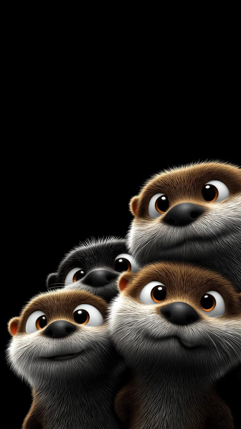 Cute 3D Otter Friends Wallpaper Black Background HD - Otters mobile Wallpaper | Picmaze