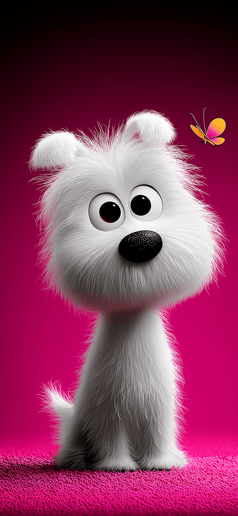 Cute White Puppy and Butterfly Pink Aesthetic 3D Wallpaper - ios wallpapers mobile Wallpaper | Picmaze