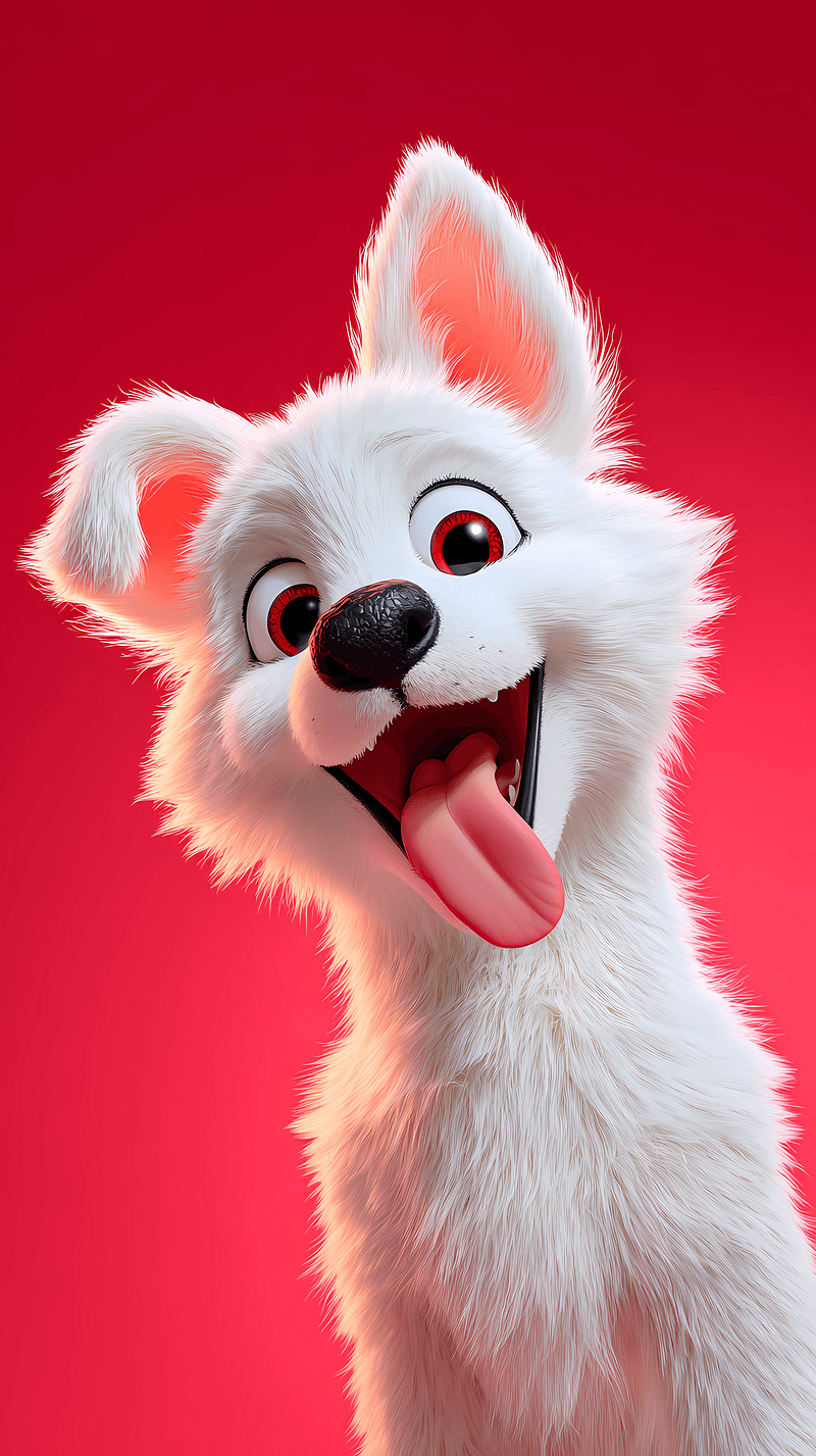 Funny White Puppy Android Wallpaper – Cute 3D Dog with Tongue Out Red Background - Dogs wallpaper mobile Wallpaper | Picmaze